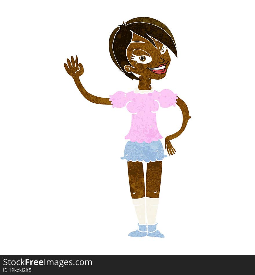 cartoon waving woman