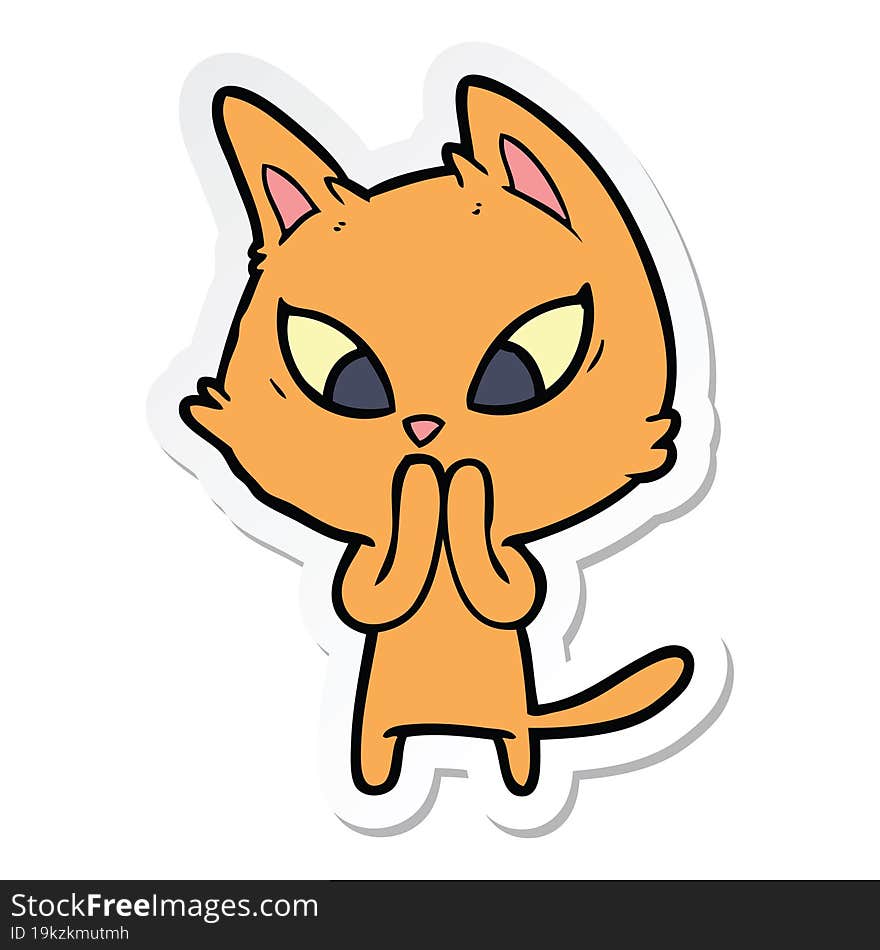 Sticker Of A Confused Cartoon Cat