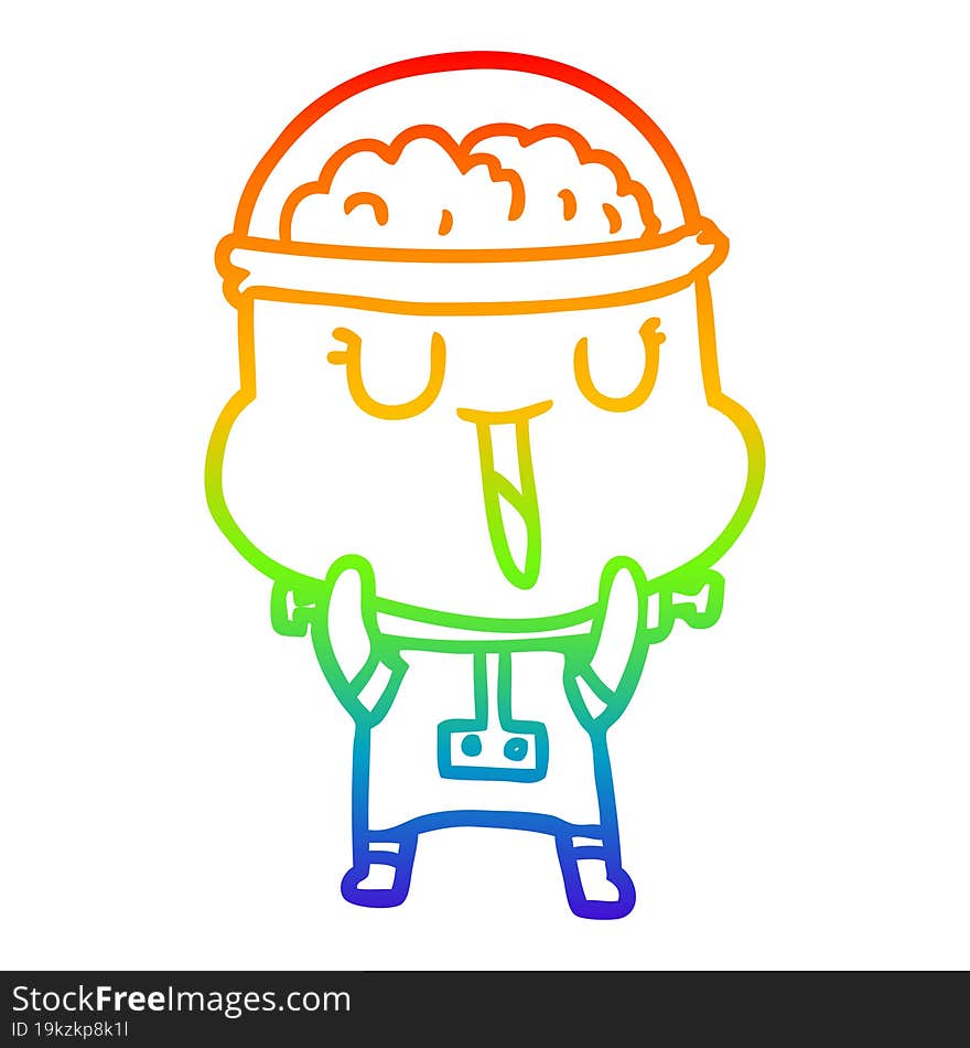 Rainbow Gradient Line Drawing Happy Cartoon Robot