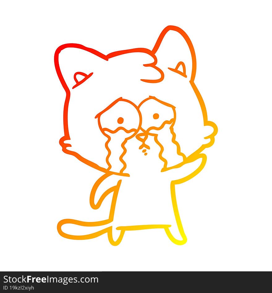 warm gradient line drawing of a crying cartoon cat