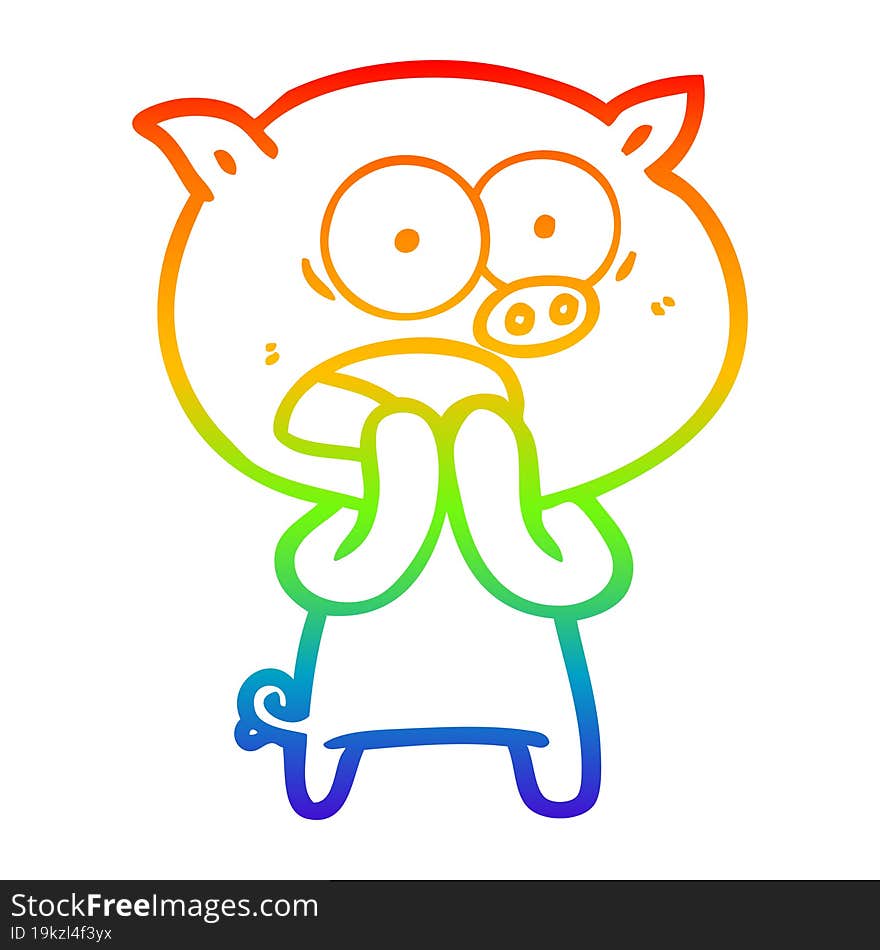 rainbow gradient line drawing cartoon pig shouting