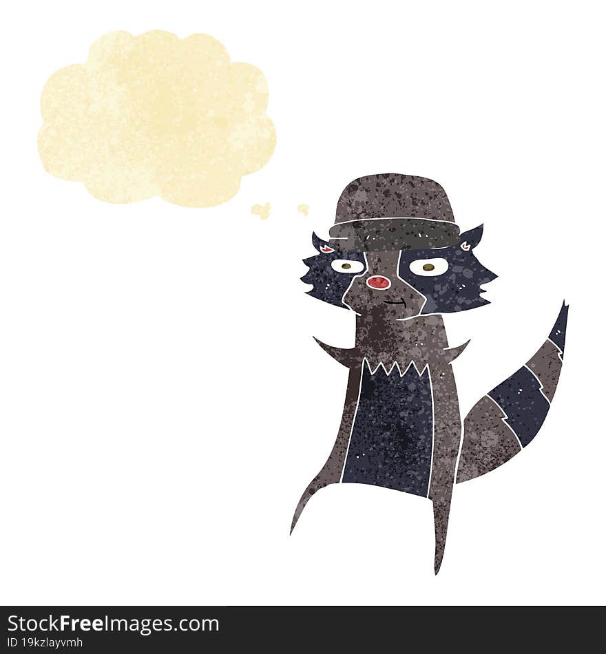 cartoon raccoon with thought bubble