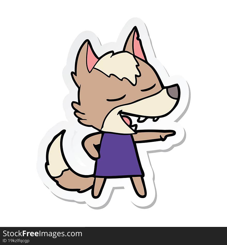 sticker of a cartoon wolf laughing