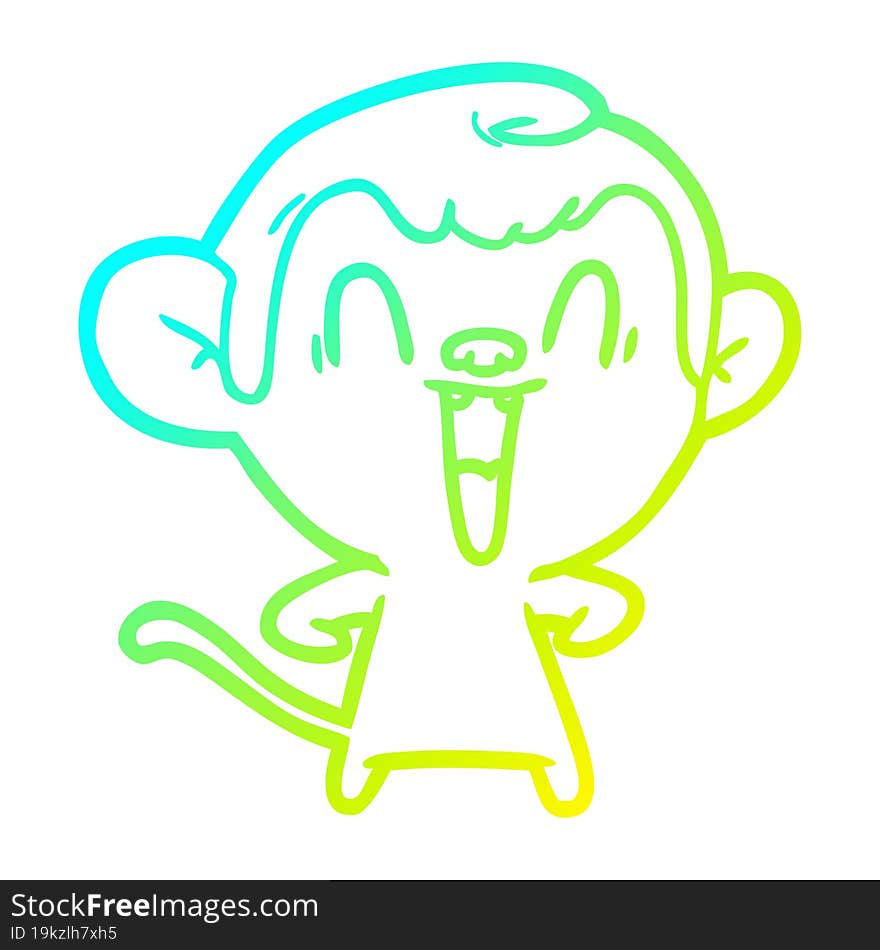 cold gradient line drawing cartoon laughing monkey