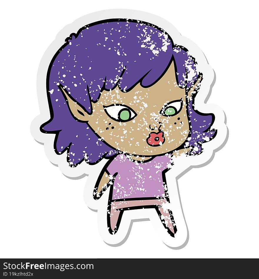 distressed sticker of a pretty cartoon elf girl