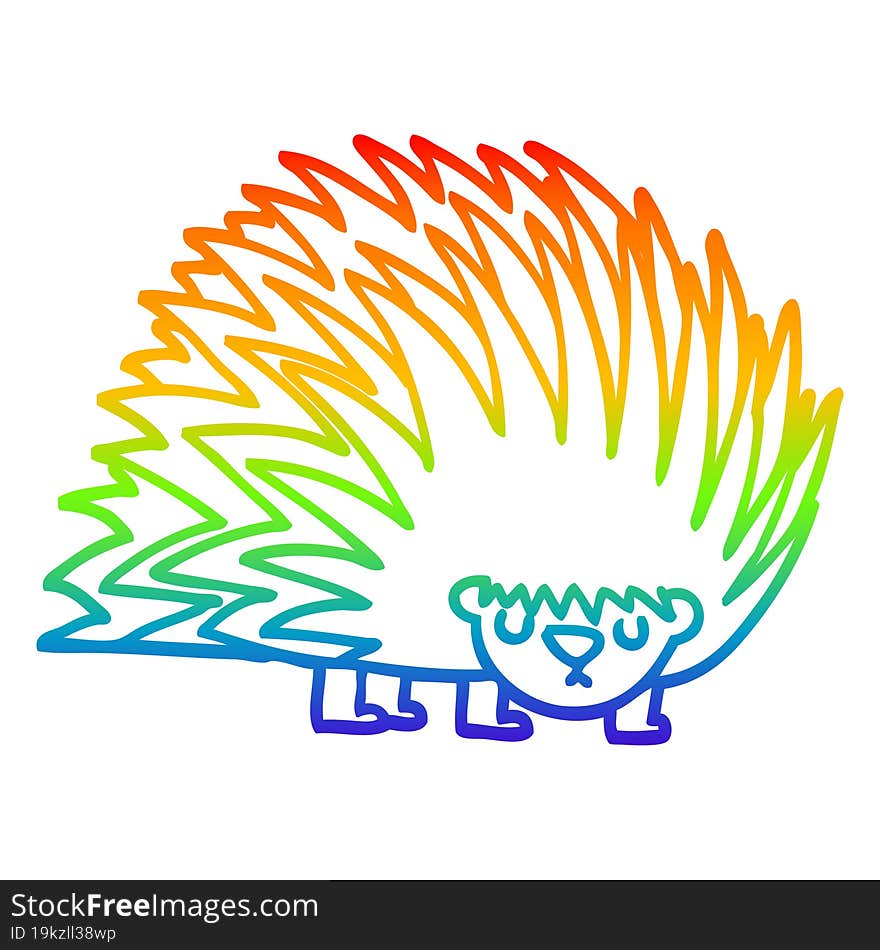 Rainbow Gradient Line Drawing Cartoon Spiky Hedgehog