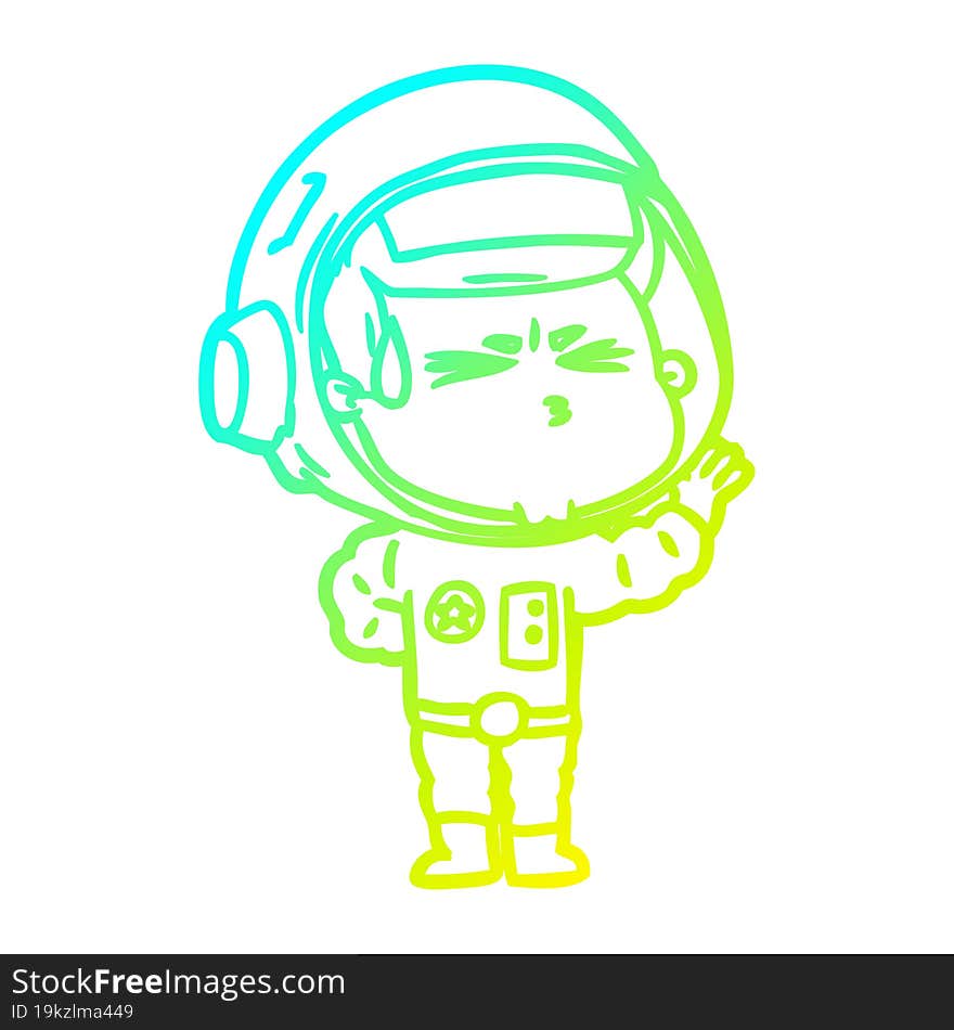 cold gradient line drawing cartoon stressed astronaut