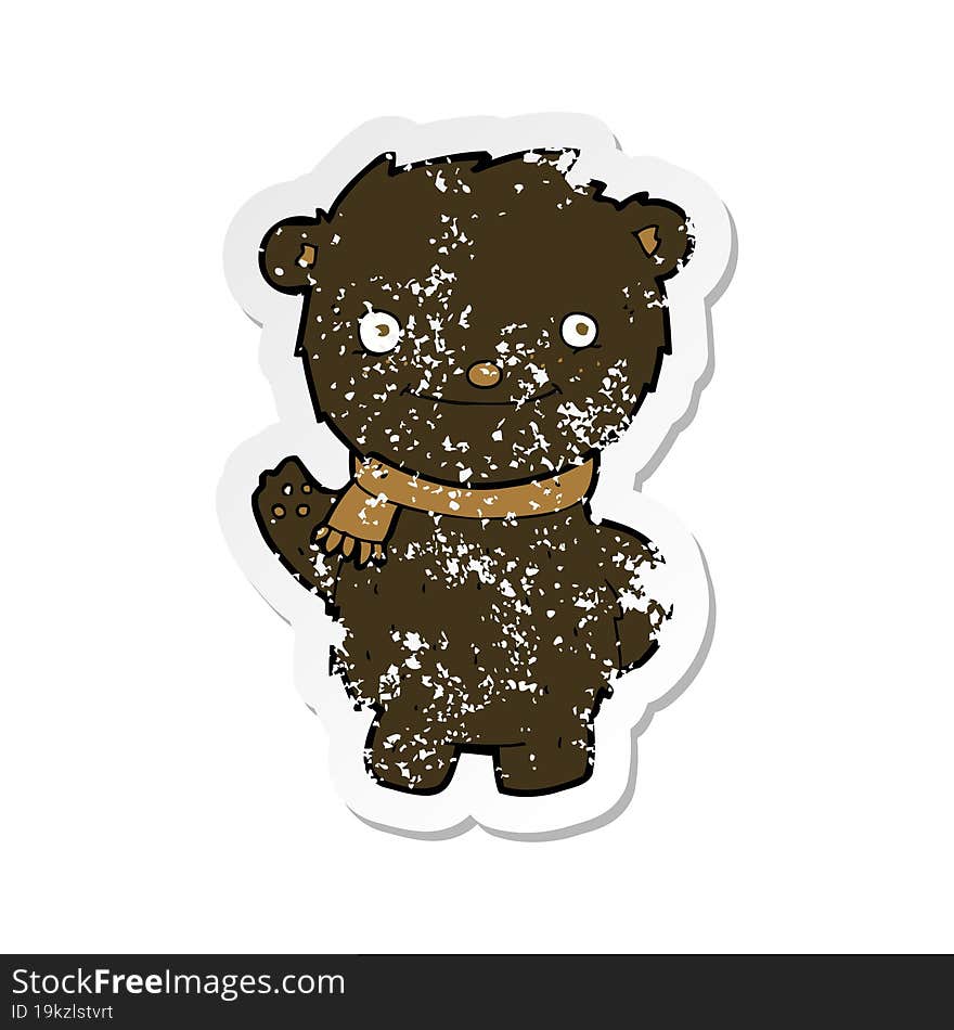 retro distressed sticker of a cartoon cute black bear