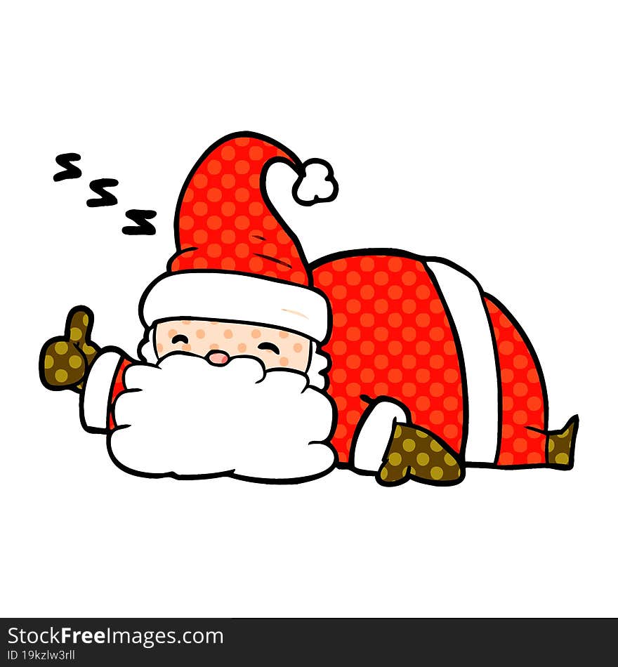 cartoon sleepy santa giving thumbs up symbol. cartoon sleepy santa giving thumbs up symbol