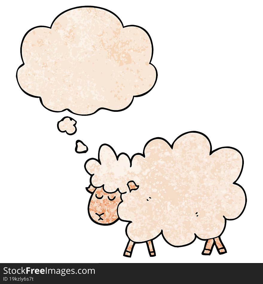 cartoon sheep and thought bubble in grunge texture pattern style