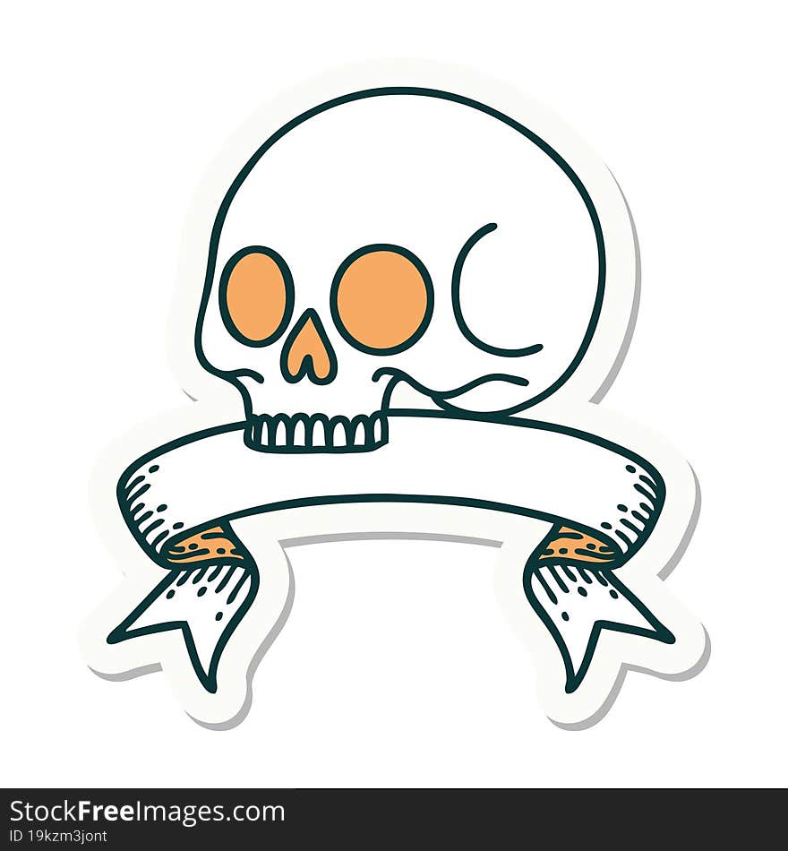 tattoo sticker with banner of a skull