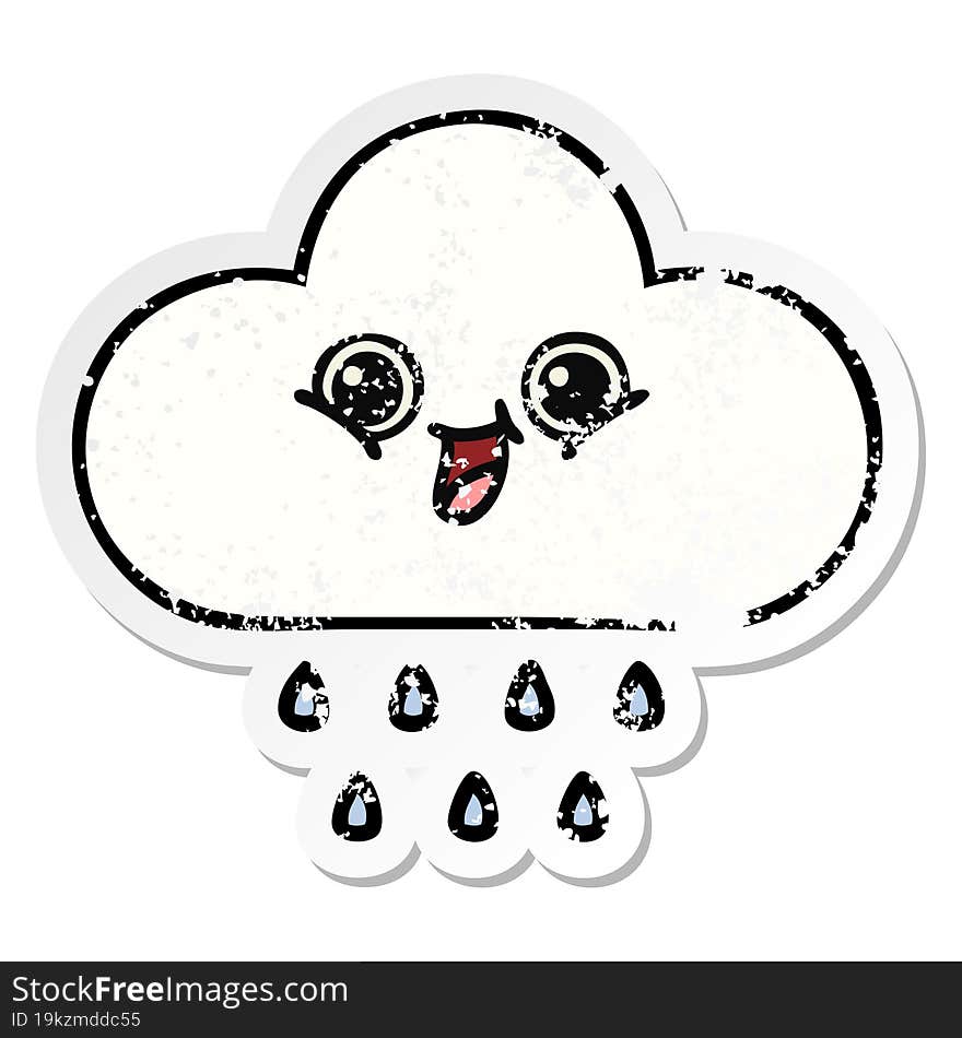 distressed sticker of a cute cartoon rain cloud