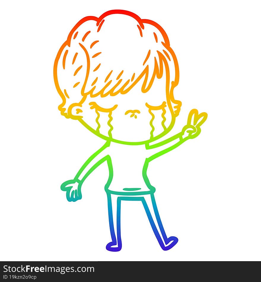 rainbow gradient line drawing of a cartoon woman crying