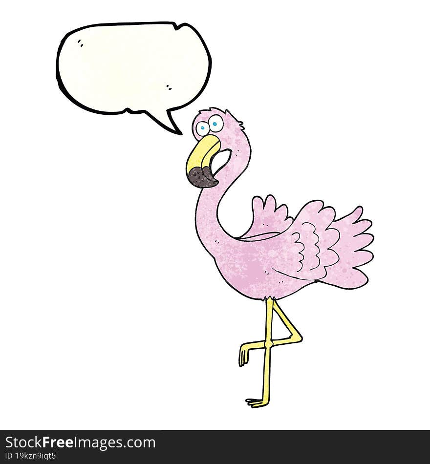 speech bubble textured cartoon flamingo