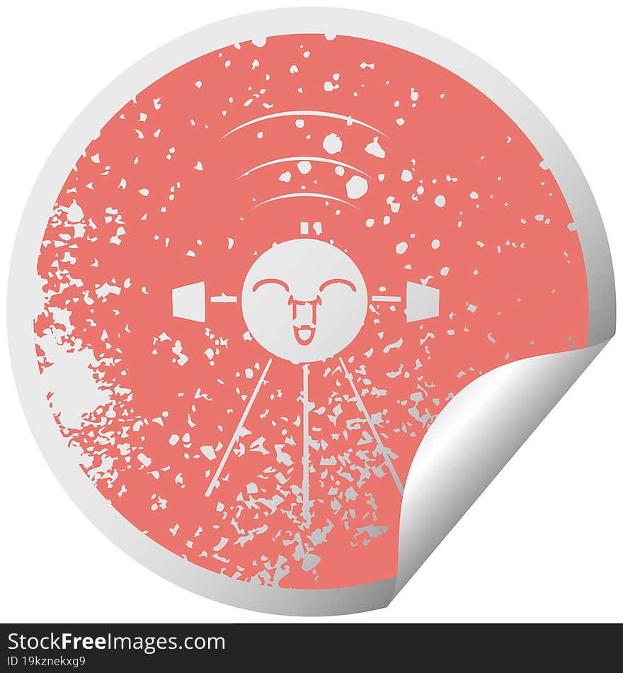 distressed circular peeling sticker symbol satellite