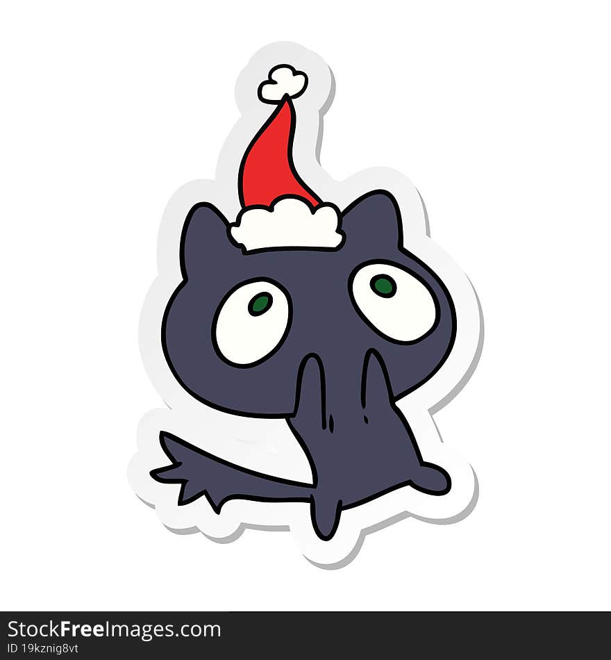 hand drawn christmas sticker cartoon of kawaii cat