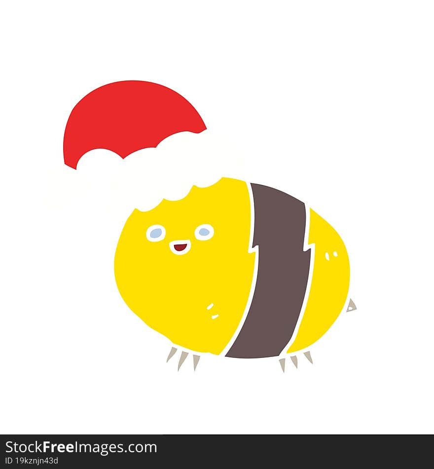 cute flat color style cartoon bee wearing christmas hat