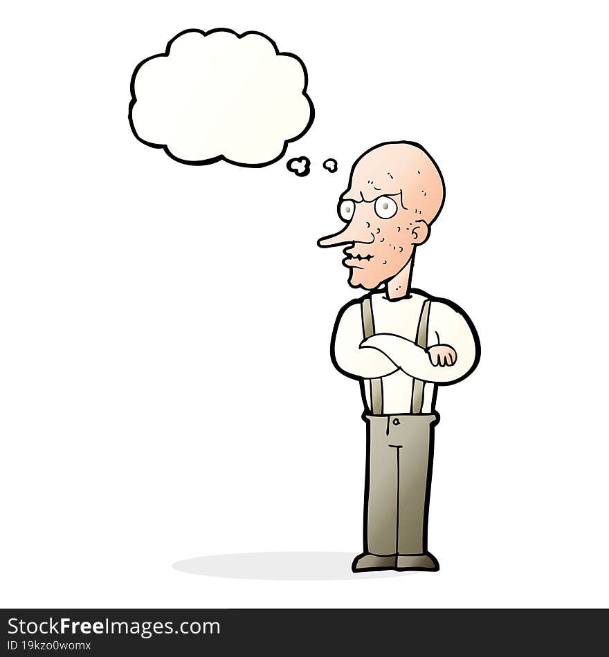 cartoon mean old man with thought bubble