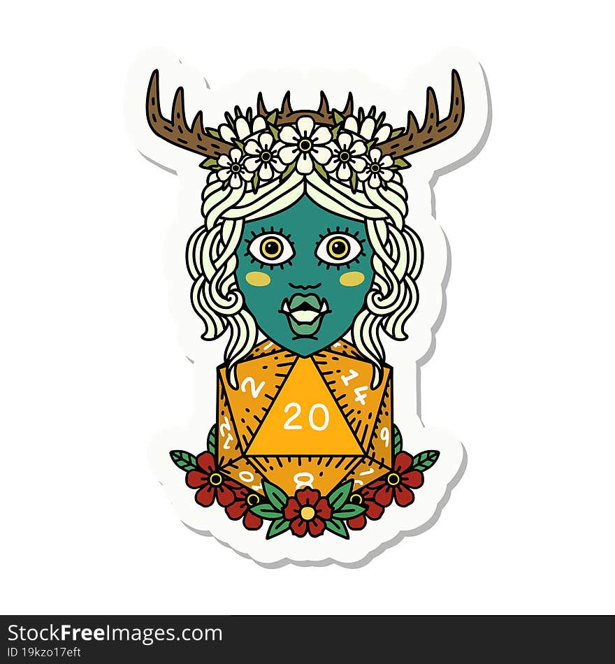 half orc druid with natural twenty dice roll sticker