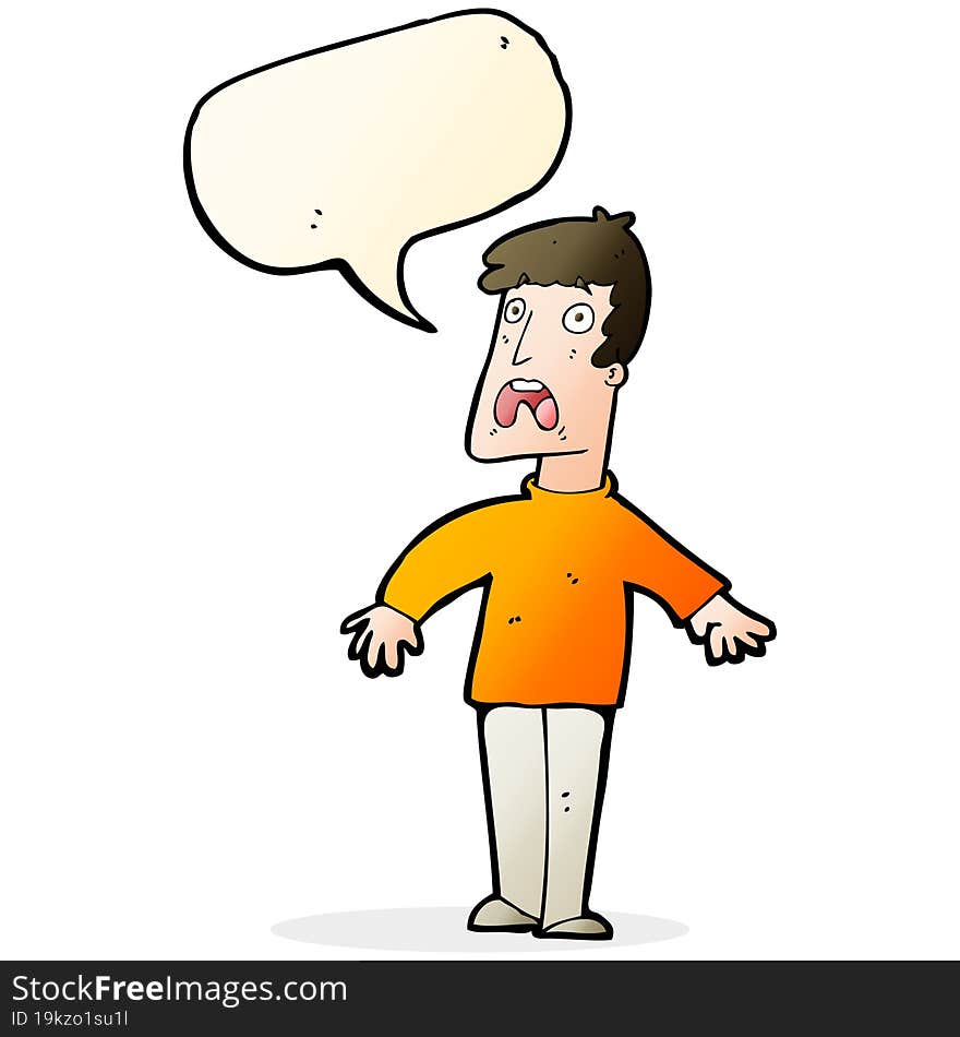 cartoon terrified man with speech bubble