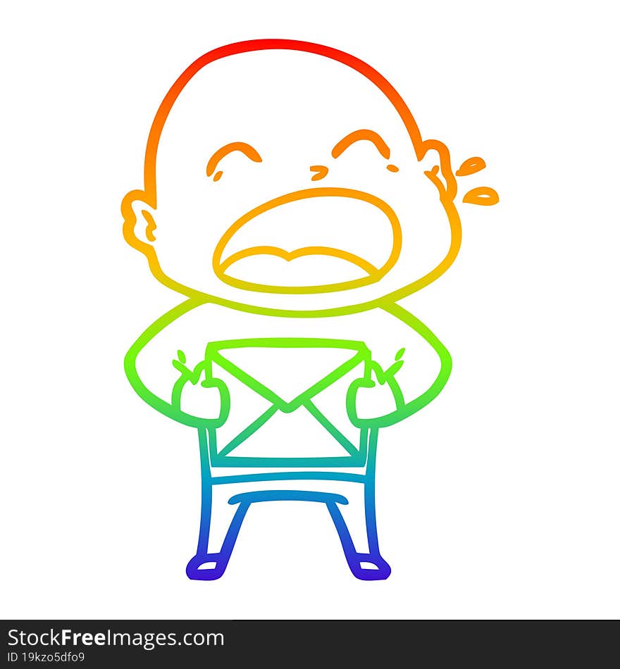 Rainbow Gradient Line Drawing Cartoon Shouting Bald Man