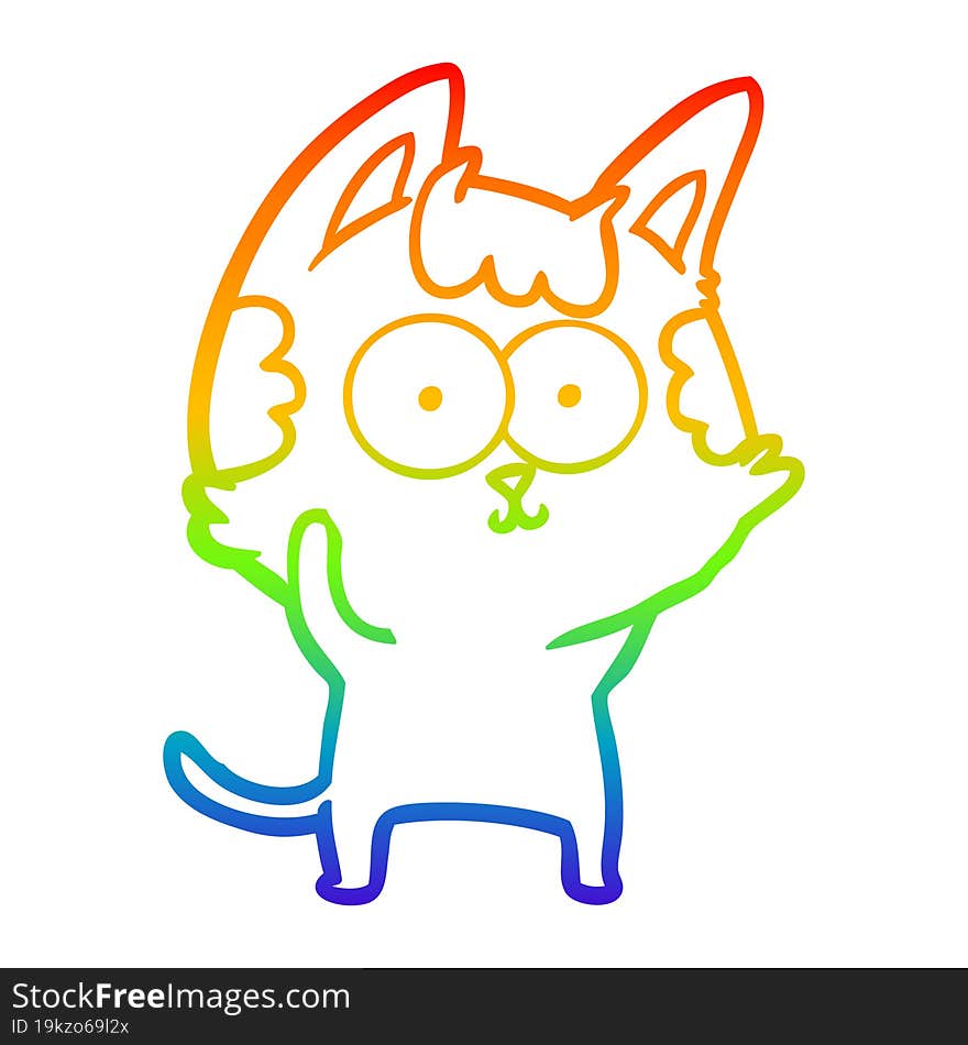 rainbow gradient line drawing of a happy cartoon cat