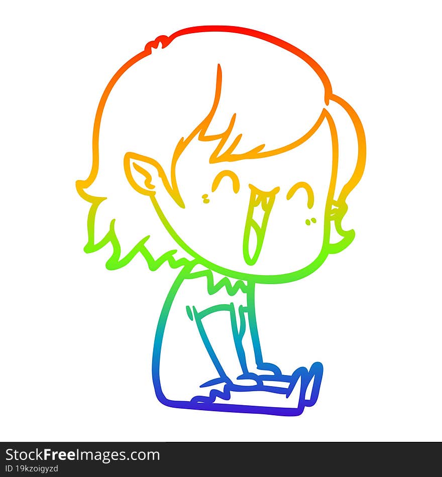 rainbow gradient line drawing cute cartoon happy vampire girl