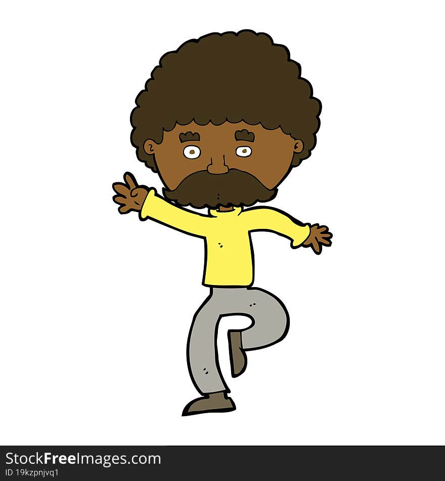 Cartoon Mustache Man Disco Dancing