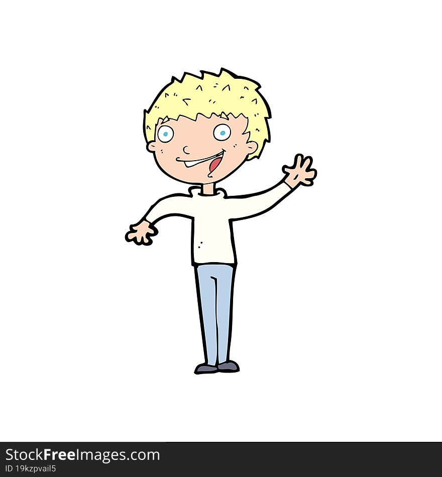 cartoon happy boy waving