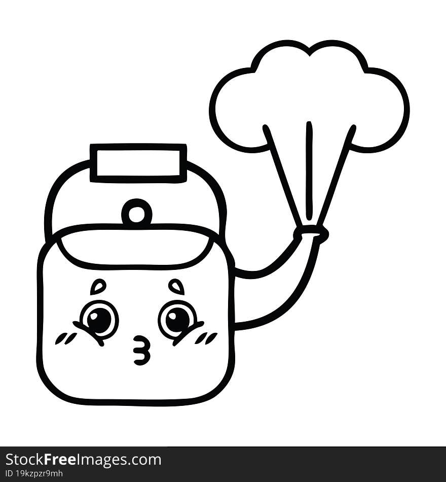 line drawing cartoon steaming kettle