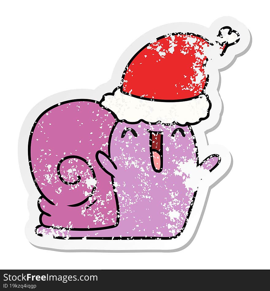 christmas distressed sticker cartoon of kawaii snail