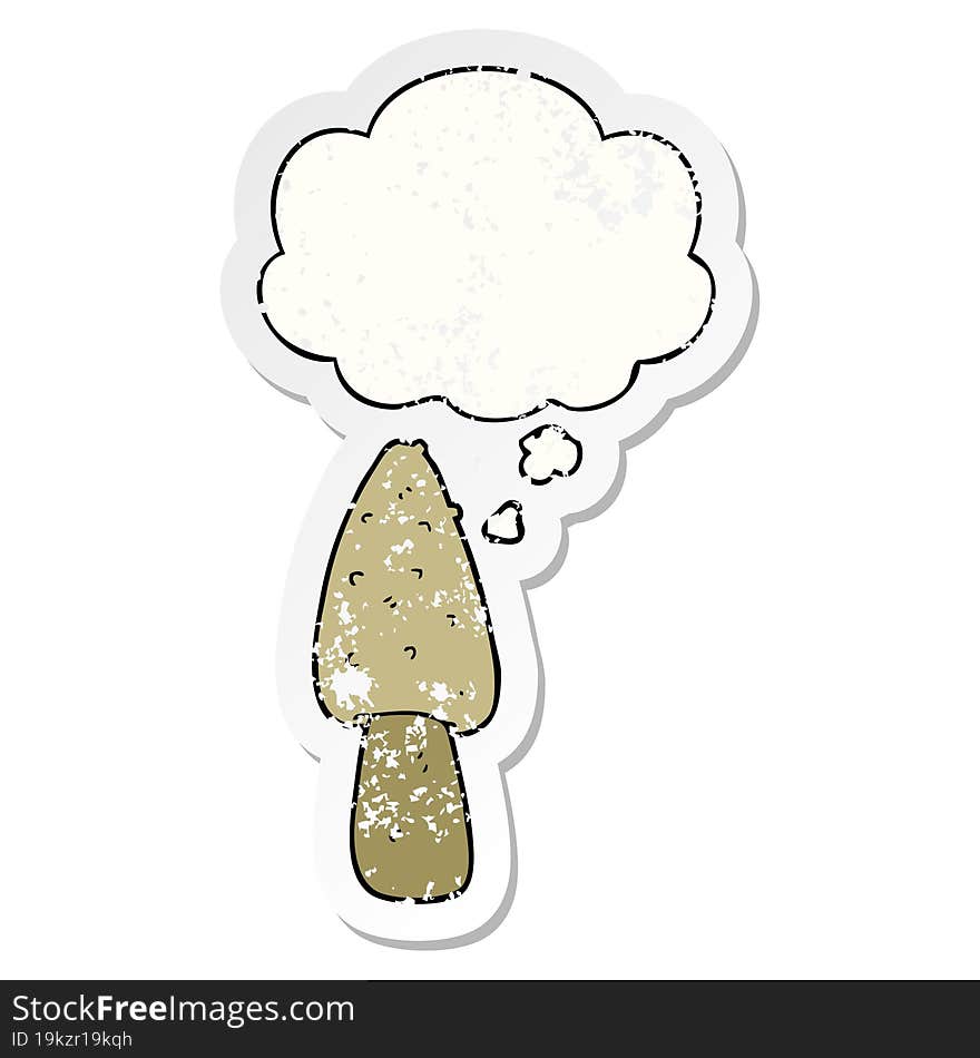 cartoon mushroom and thought bubble as a distressed worn sticker