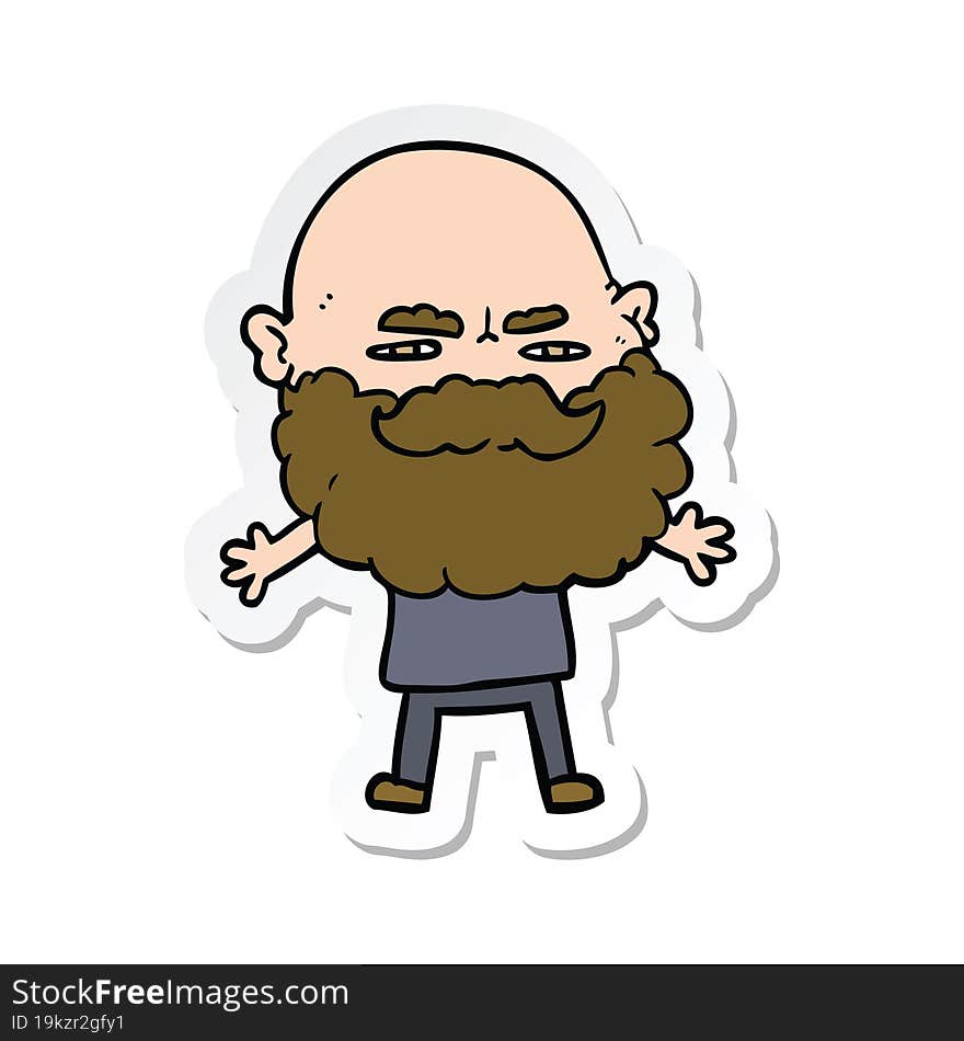 sticker of a cartoon man with beard frowning