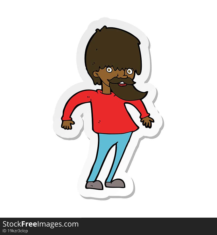 sticker of a cartoon bearded man shrugging shoulders