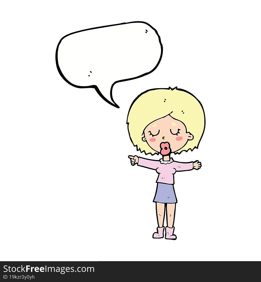 cartoon pointing woman with speech bubble