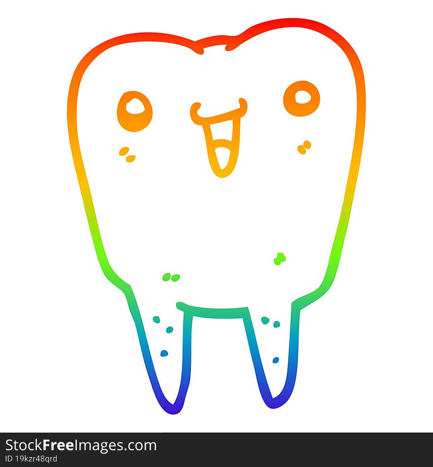 rainbow gradient line drawing cartoon tooth