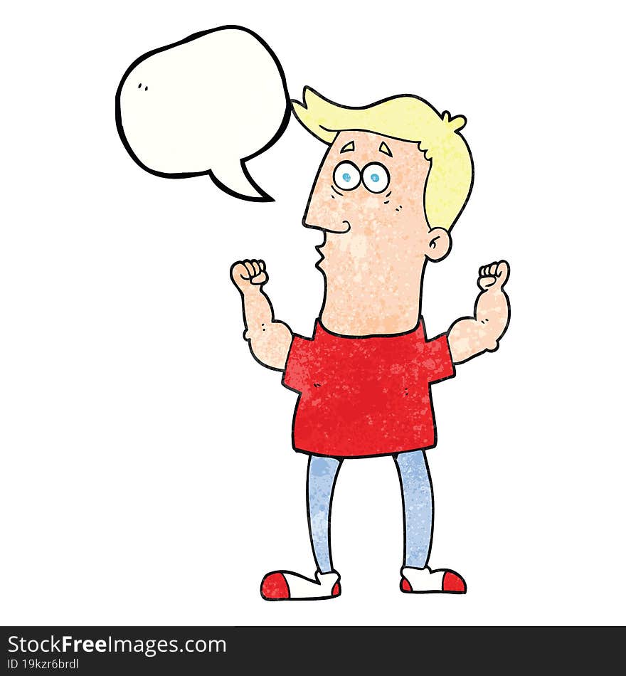 speech bubble textured cartoon surprised man flexing biceps