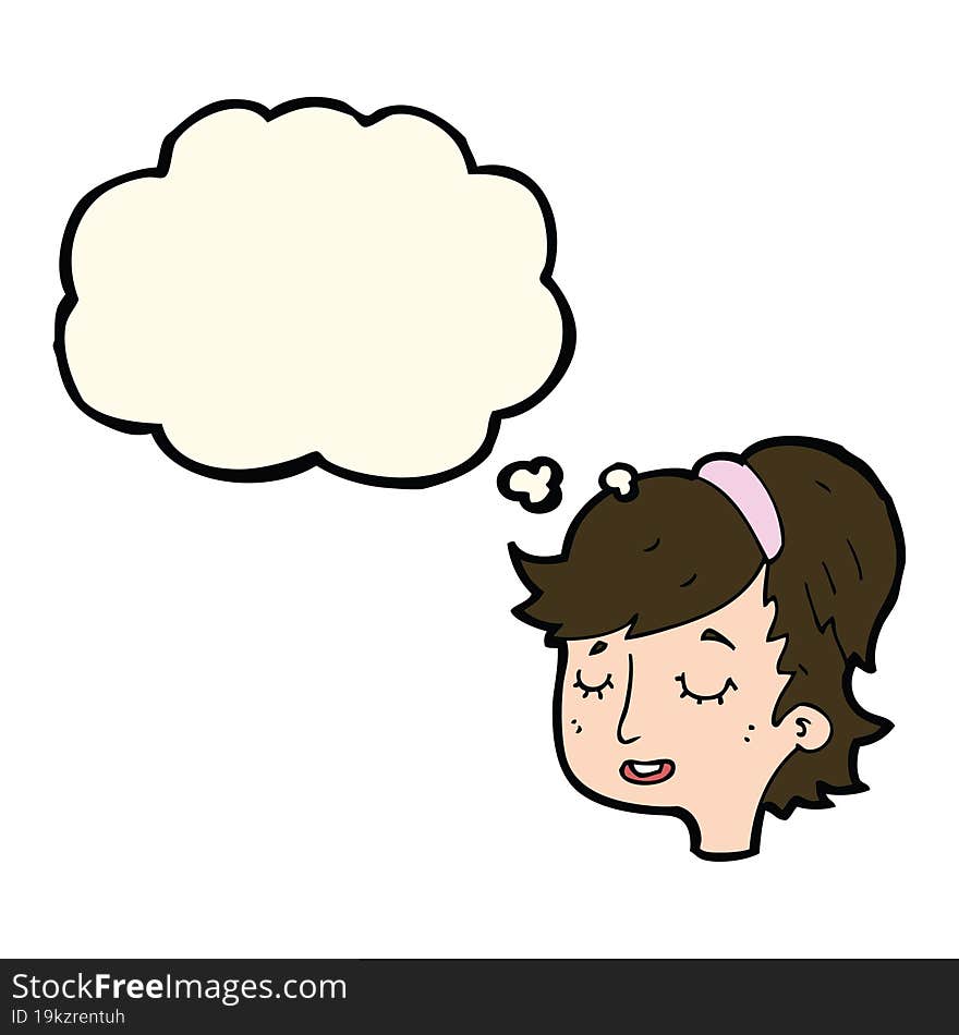 Cartoon Pretty Female Face With Thought Bubble