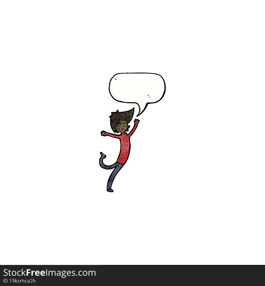 cartoon happy dancing boy with speech bubble