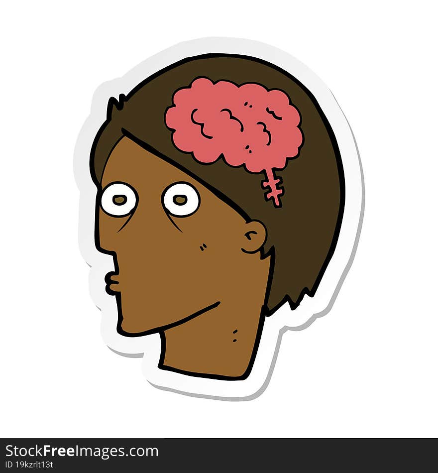 Sticker Of A Cartoon Head With Brain Symbol