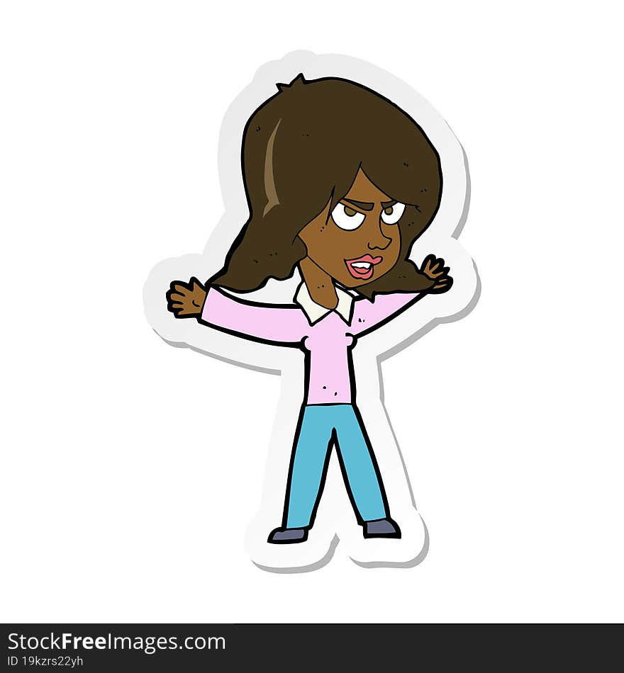 sticker of a cartoon woman gesturing