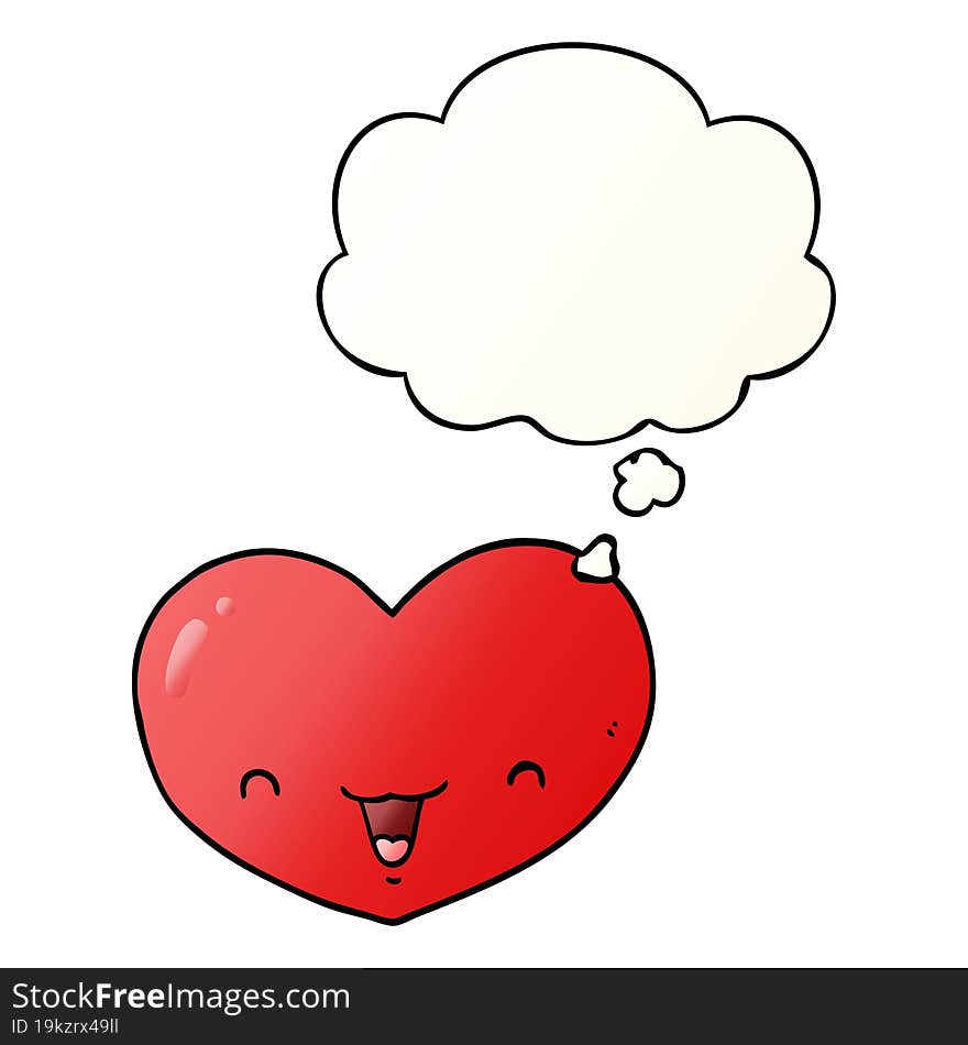 cartoon love heart character with thought bubble in smooth gradient style