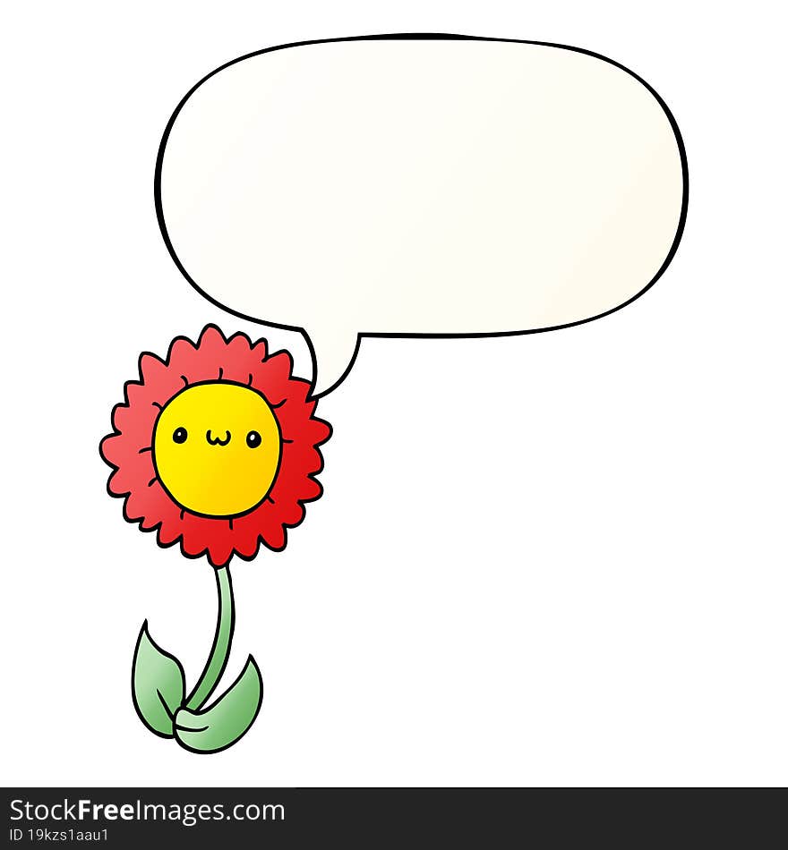 cartoon flower and speech bubble in smooth gradient style