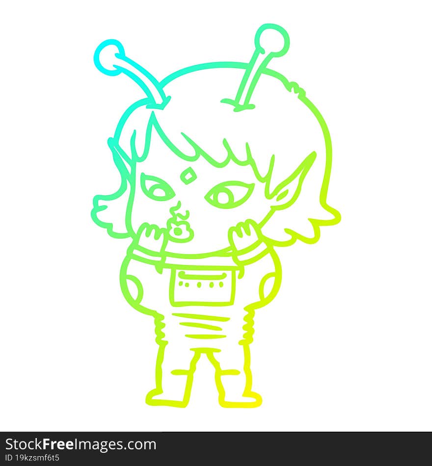 cold gradient line drawing pretty cartoon nervous alien girl