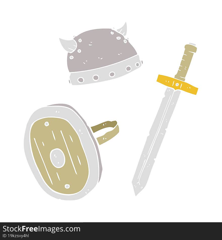 flat color illustration of medieval warrior objects. flat color illustration of medieval warrior objects