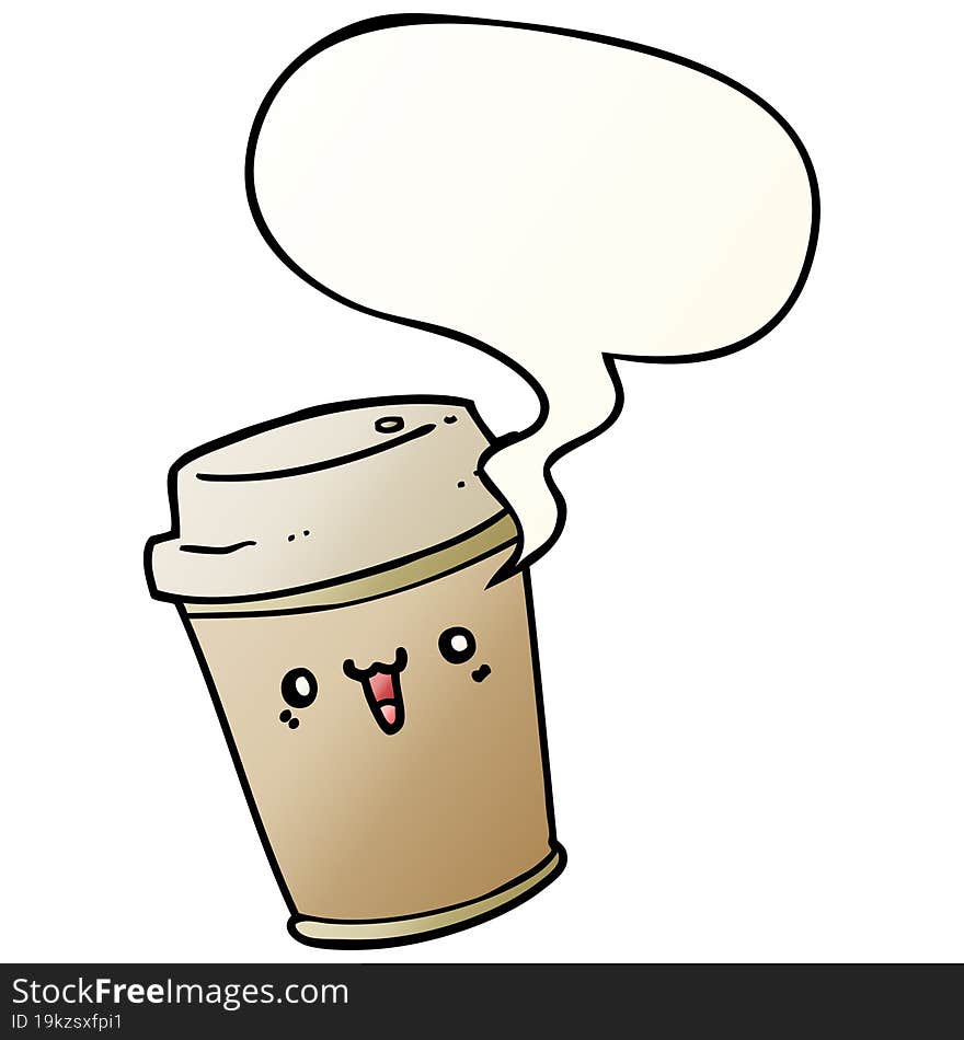 cartoon take out coffee and speech bubble in smooth gradient style