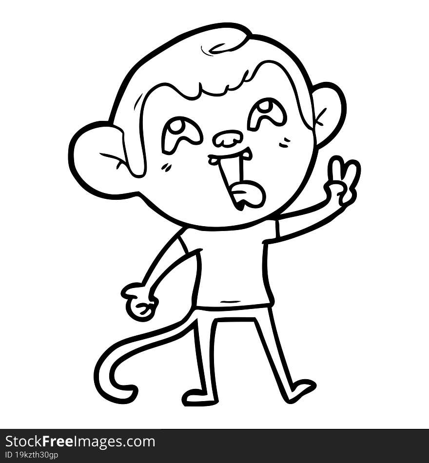 crazy cartoon monkey giving peace sign. crazy cartoon monkey giving peace sign