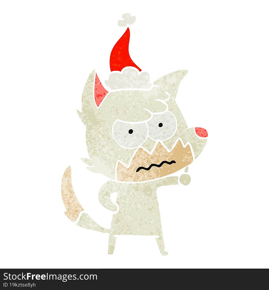 Retro Cartoon Of A Annoyed Fox Wearing Santa Hat