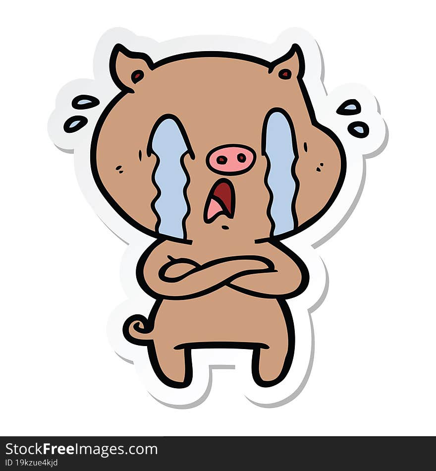 sticker of a crying pig cartoon