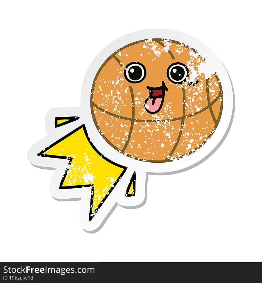 distressed sticker of a cute cartoon basketball